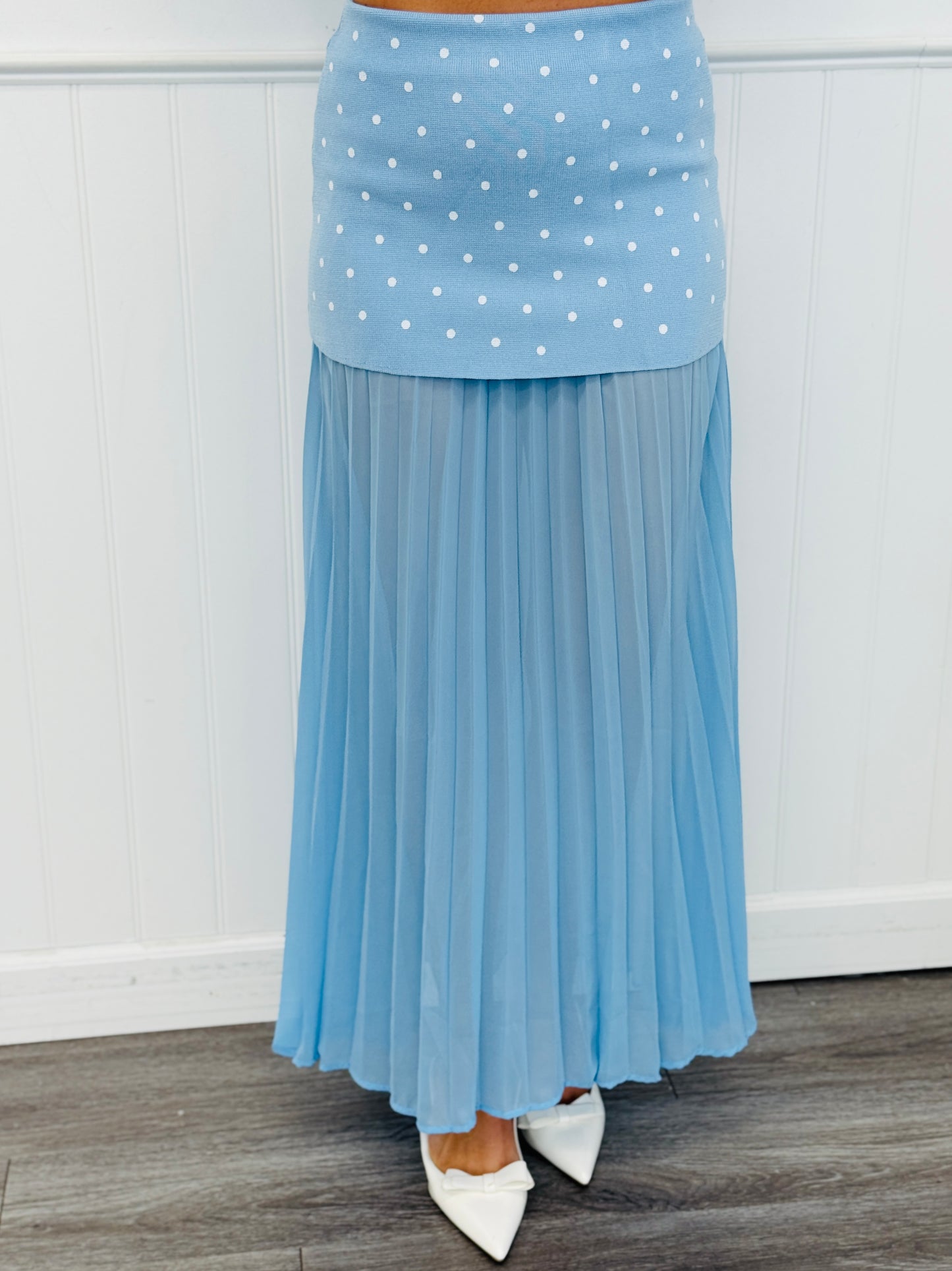 Light Blue Polka Dot Top & Maxi Skirt Set (Reg.)