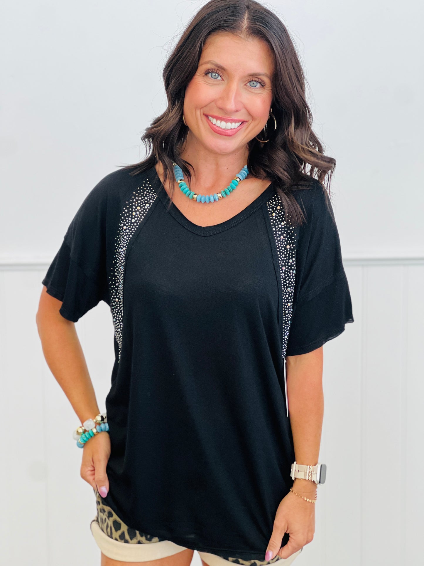Rhinestone Cut Edge Top (Reg & Plus)-3 Colors