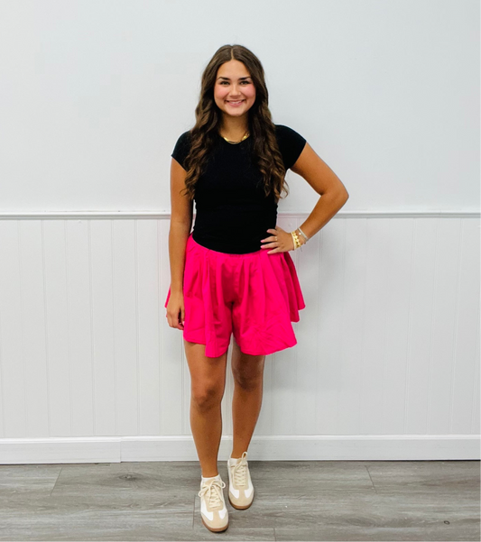Fuchsia Wide Pleated Shorts (Reg)