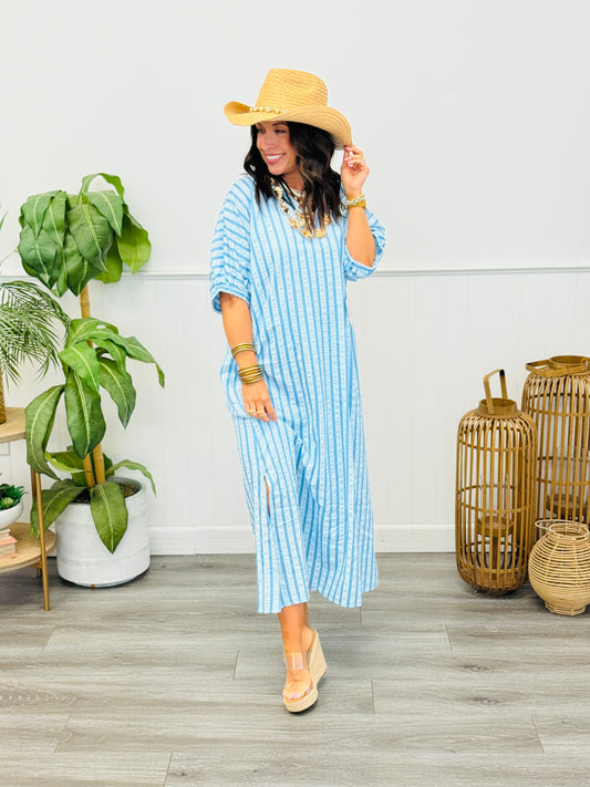 Light Blue Simply Striped Midi Dress (Reg & Plus)