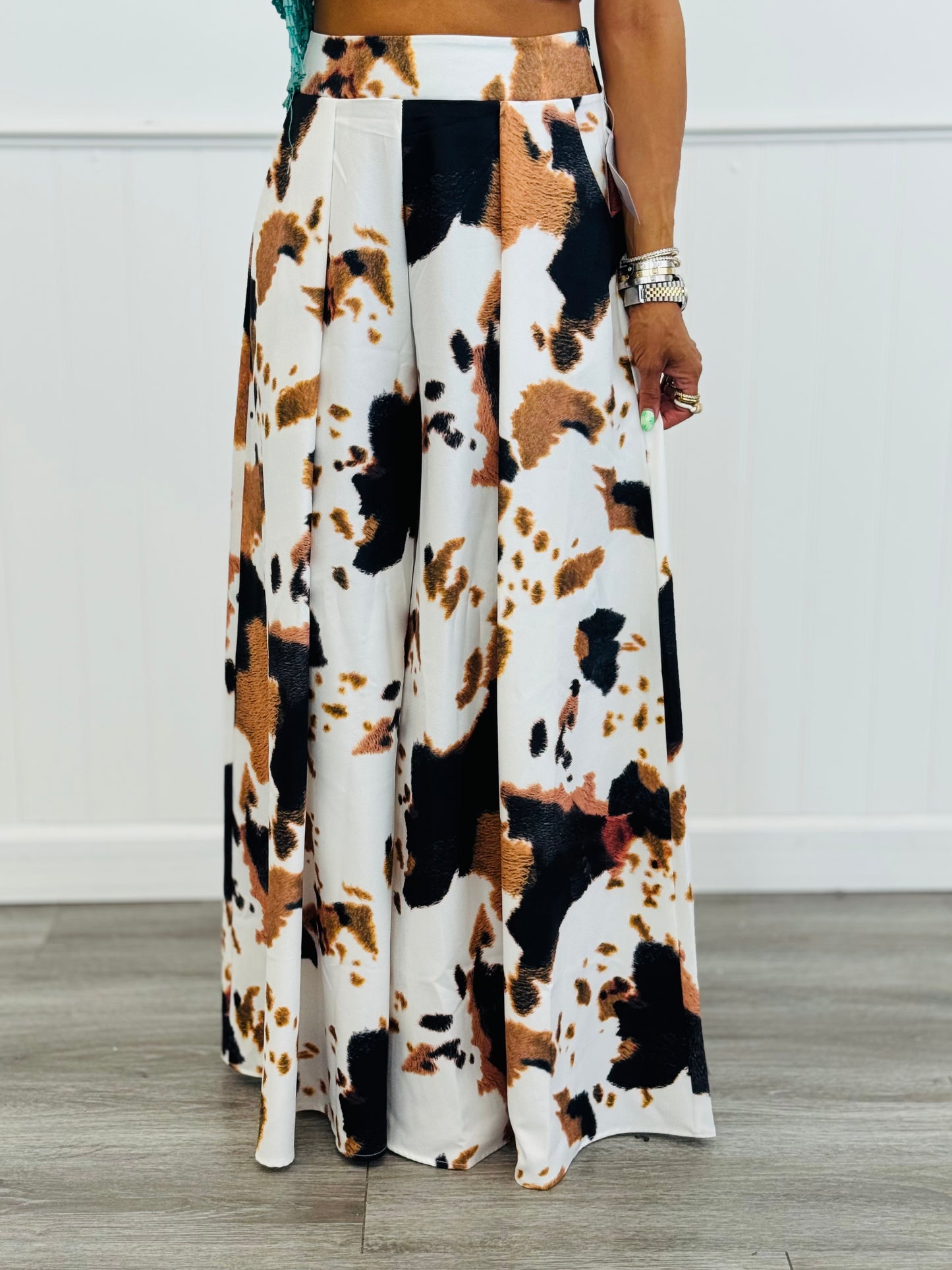 Black/Brown/White Cow Print Palazzo Pants (Reg.)