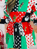 Queen Of Sparkles Colorblock Polka Dot Christmas Icon Mini Dress (Reg. & Plus)
