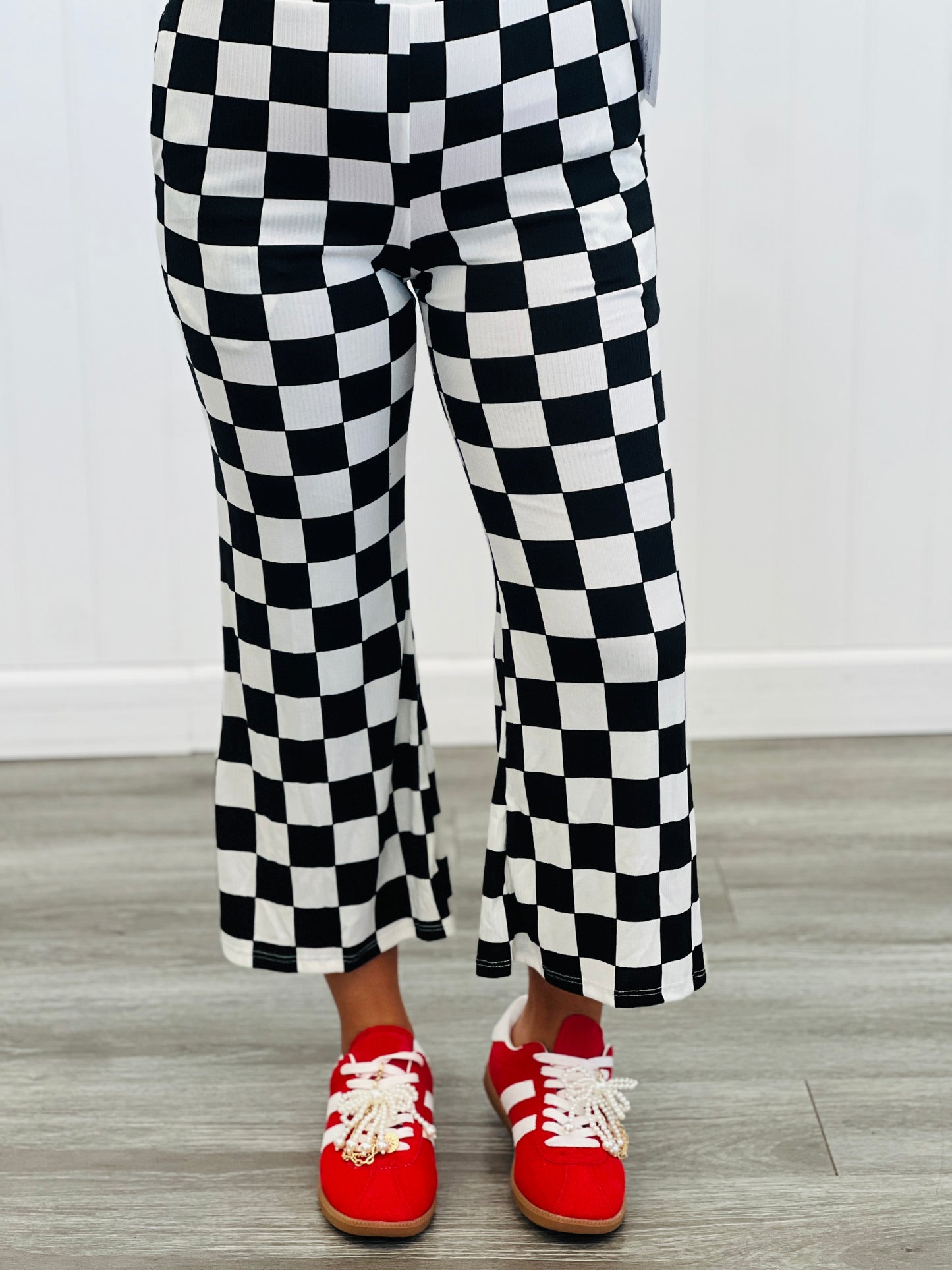Checkered Print Top and Pants Set (Reg. and Plus)