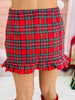 Red Plaid Ruffled Side Button Mini Skirt (Reg.)