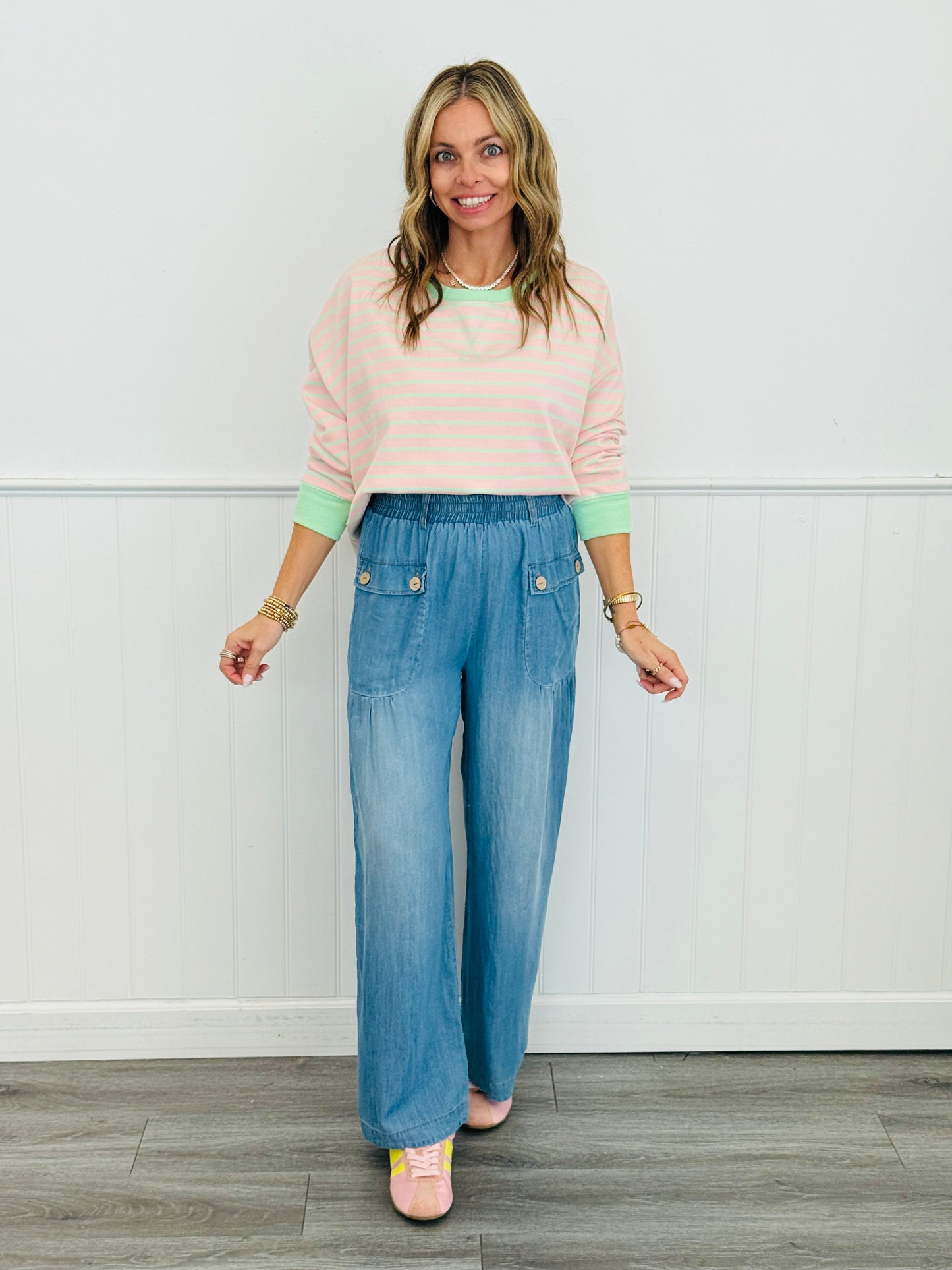 Pink/Mint Striped Boxy Sweatshirt (Reg.)