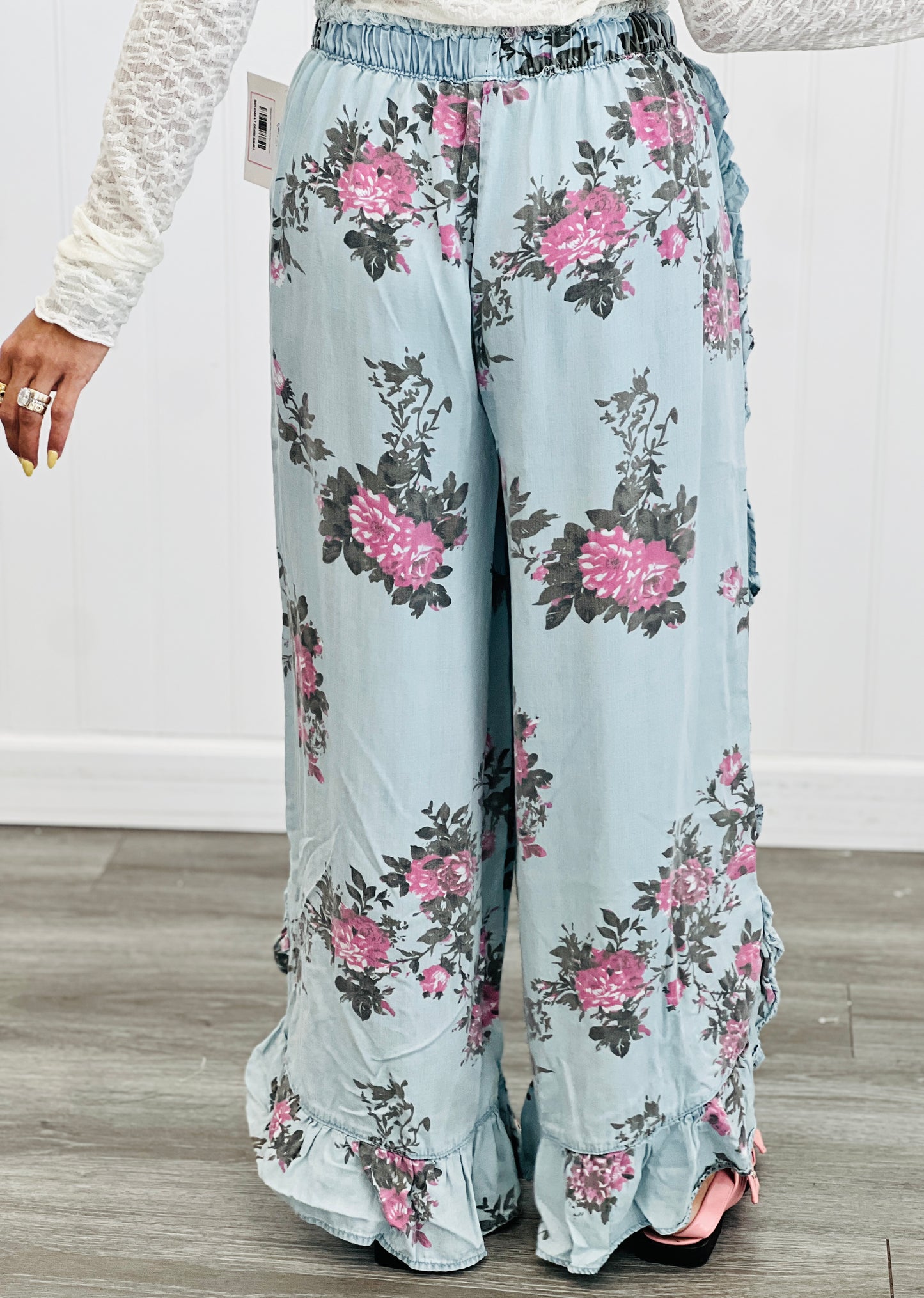 Chambray Flower Child Ruffled Pants (Reg & Plus)-2 Colors