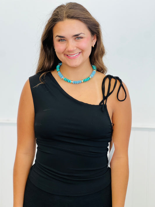 Black Self Tie Shoulder Blouse (Reg.)