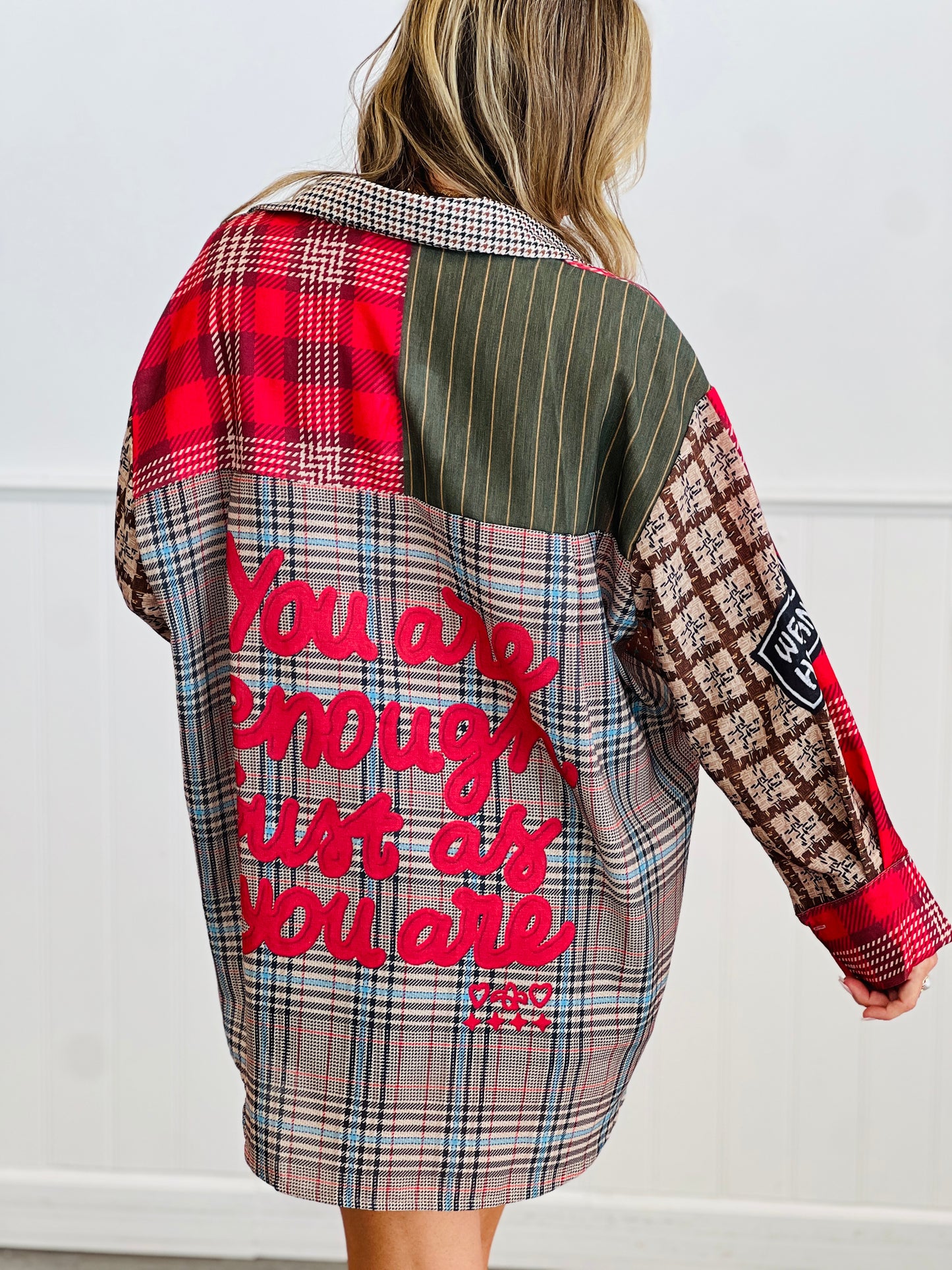 Multi Pattern You Are Enough Just As You Are Button Up Top (OS & PLUS)