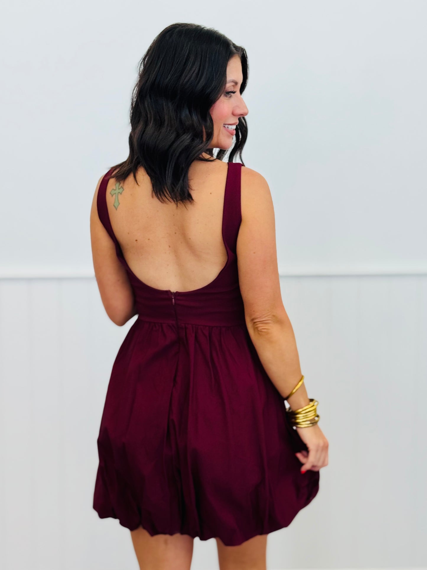 Burgundy Bubble Hem Mini Dress (Reg.)