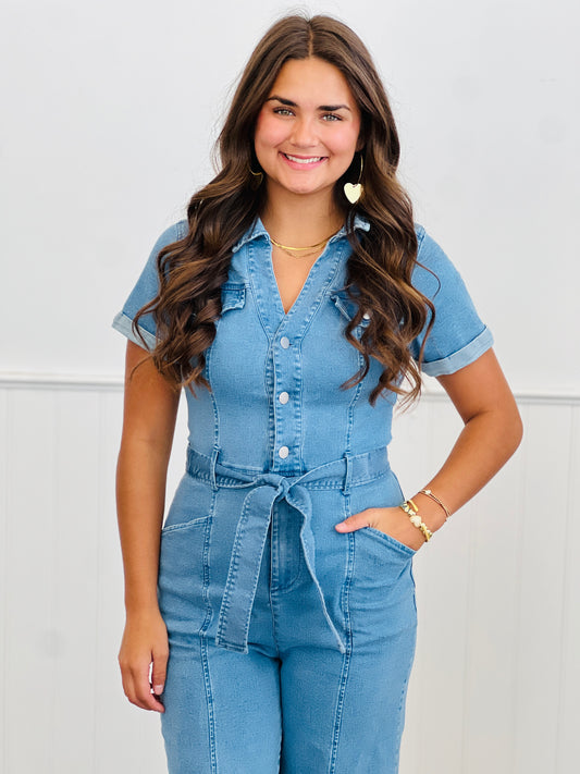 Denim Belted Jumpsuit (Reg & Plus)