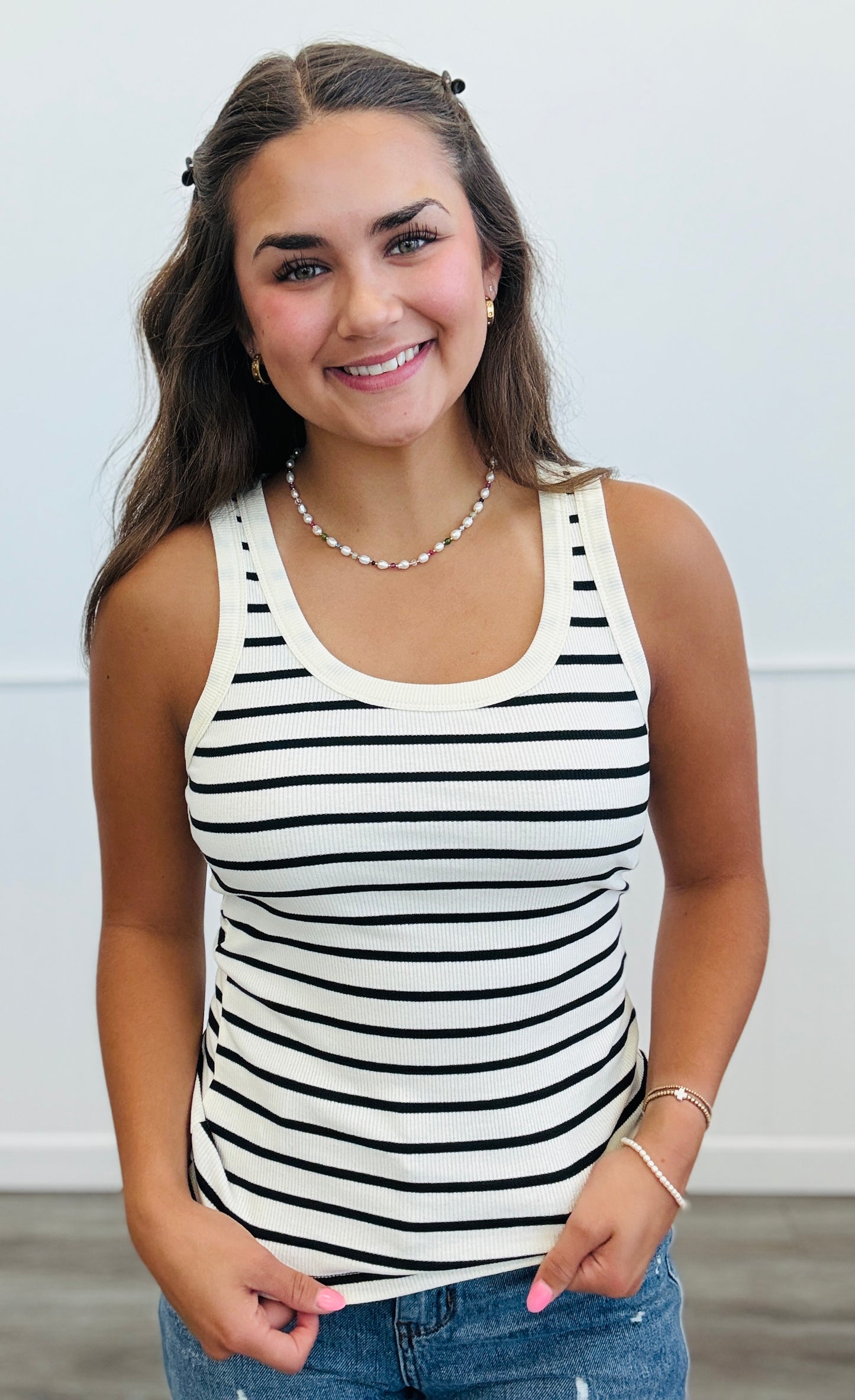 Ecru Striped Tank Top (Reg & Plus)