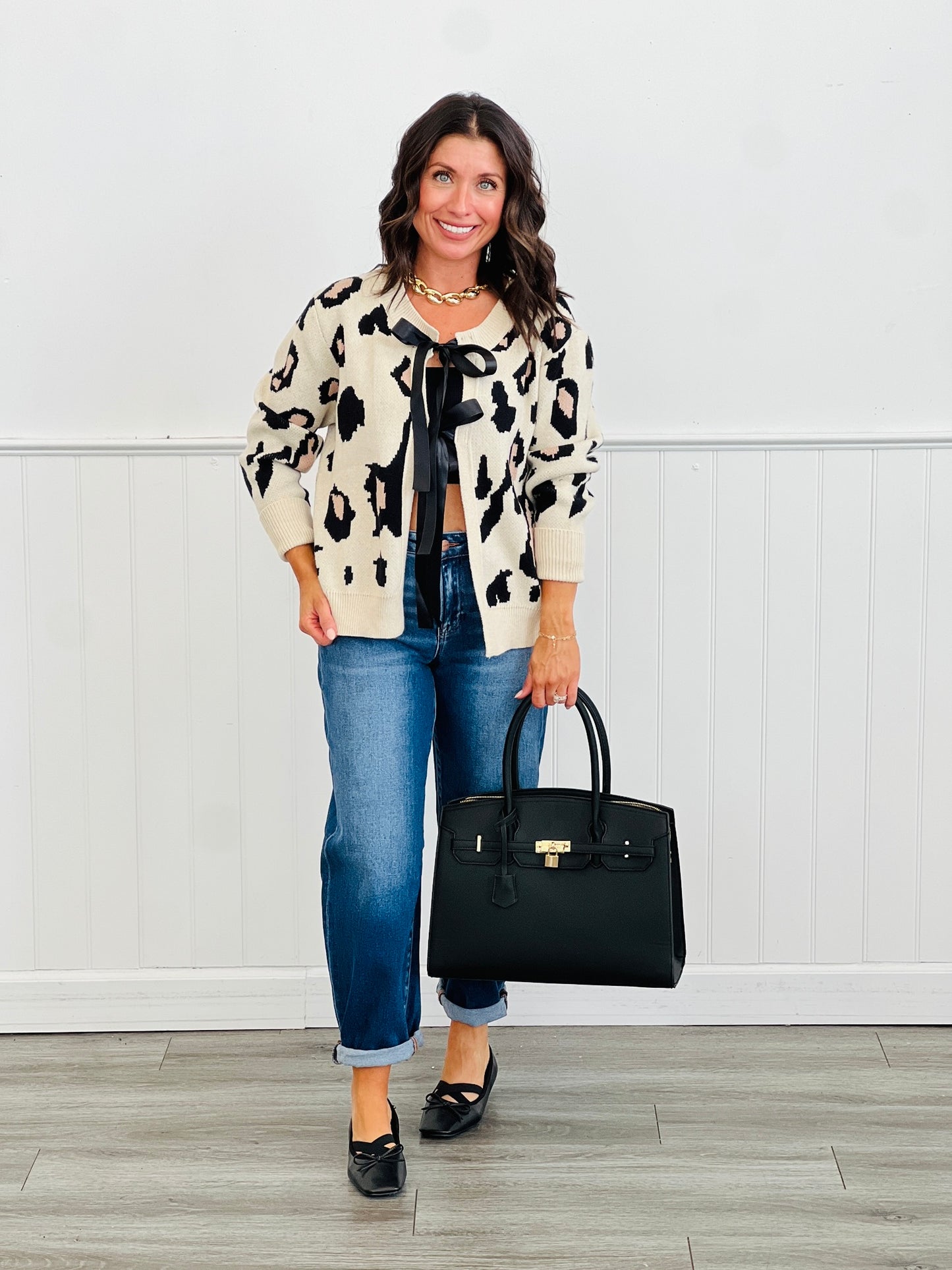 Duo Front Tie Leopard Sweater Cardigan (Reg)-2 Colors
