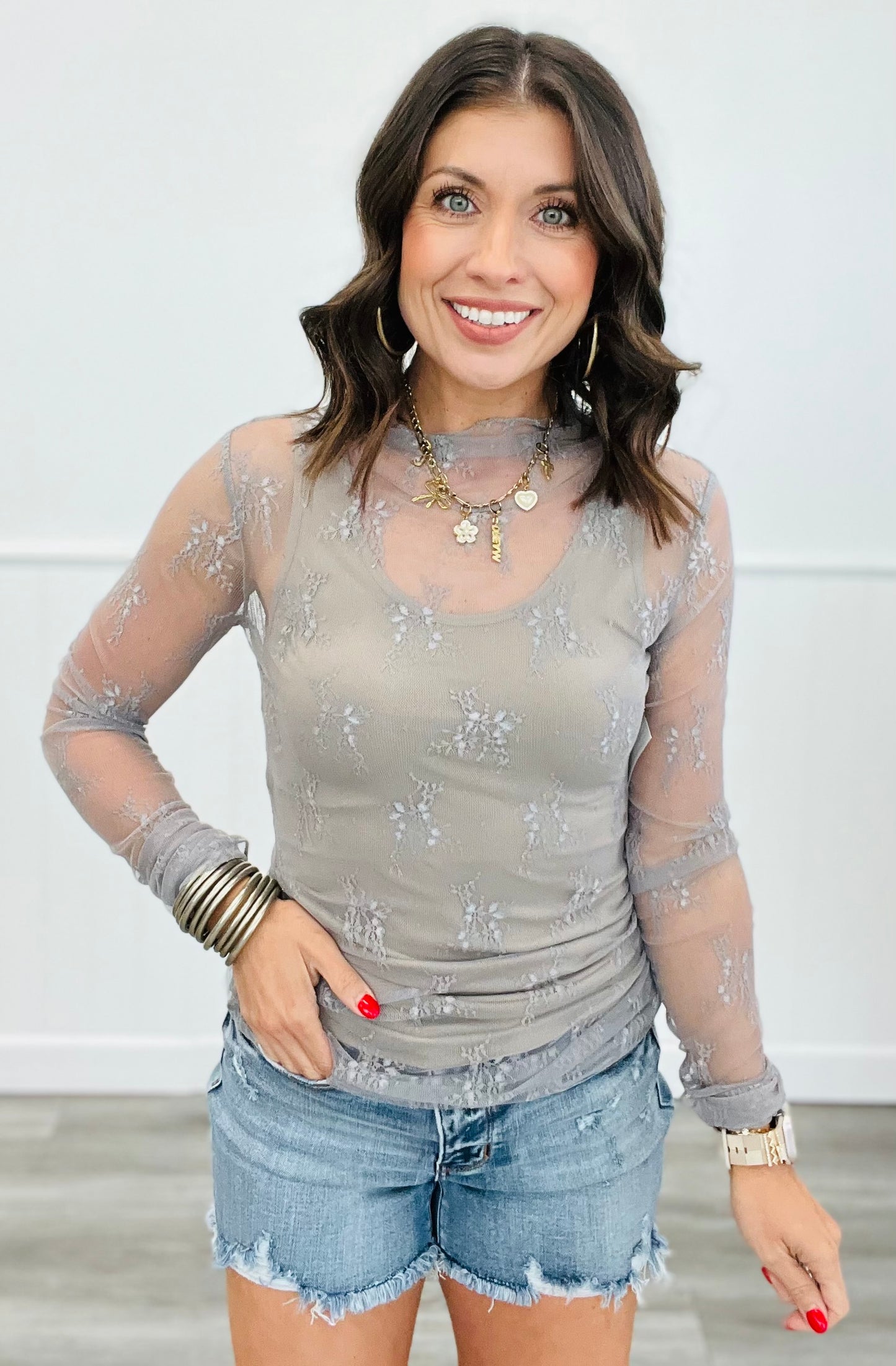 Mesh Lace Long Sleeve Top (Reg. & Plus)- 16 Colors