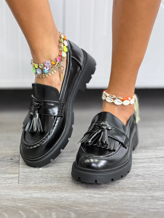 Black Polished Charm Loafers