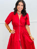 Red Front Zip Midi Dress  (Reg & Plus)