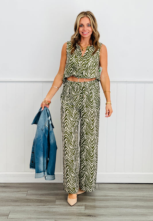 Olive Zebra Print Top & Pants Set (Reg. and Plus)