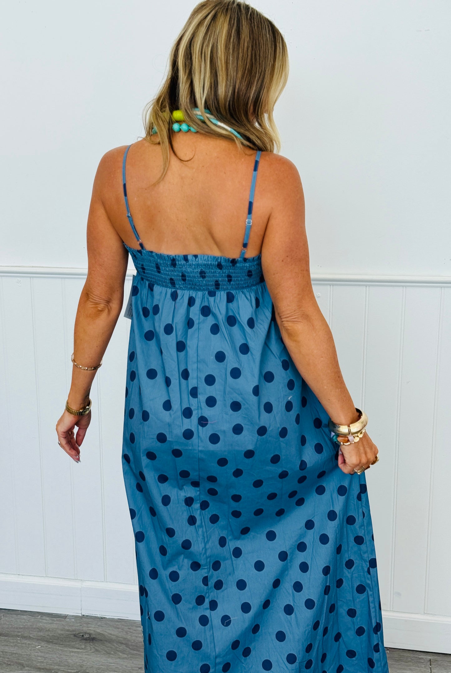 Dusty Blue Polka Dot Maxi Dress (Reg.)