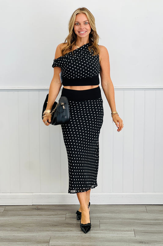Black/White Polka Dot Top & Midi Skirt Set (Reg.)