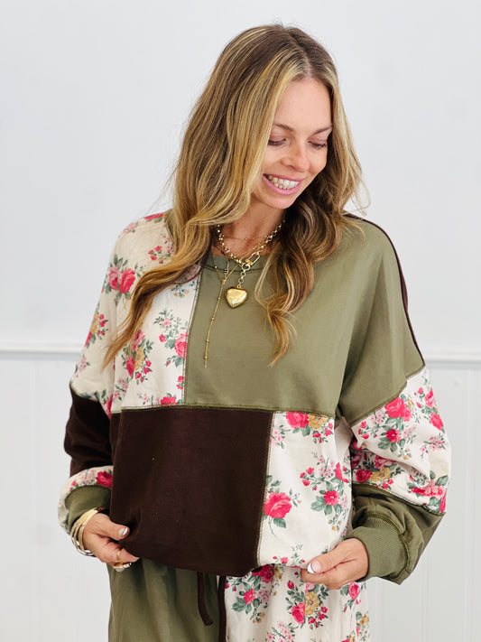 Olive/Brown Color Block Sweatshirt (Reg.)