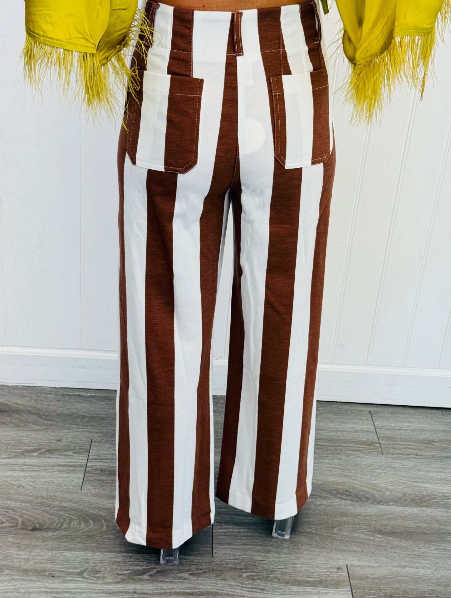 Mocha/Ivory Stripe Wide Leg Pants (Reg & Plus)