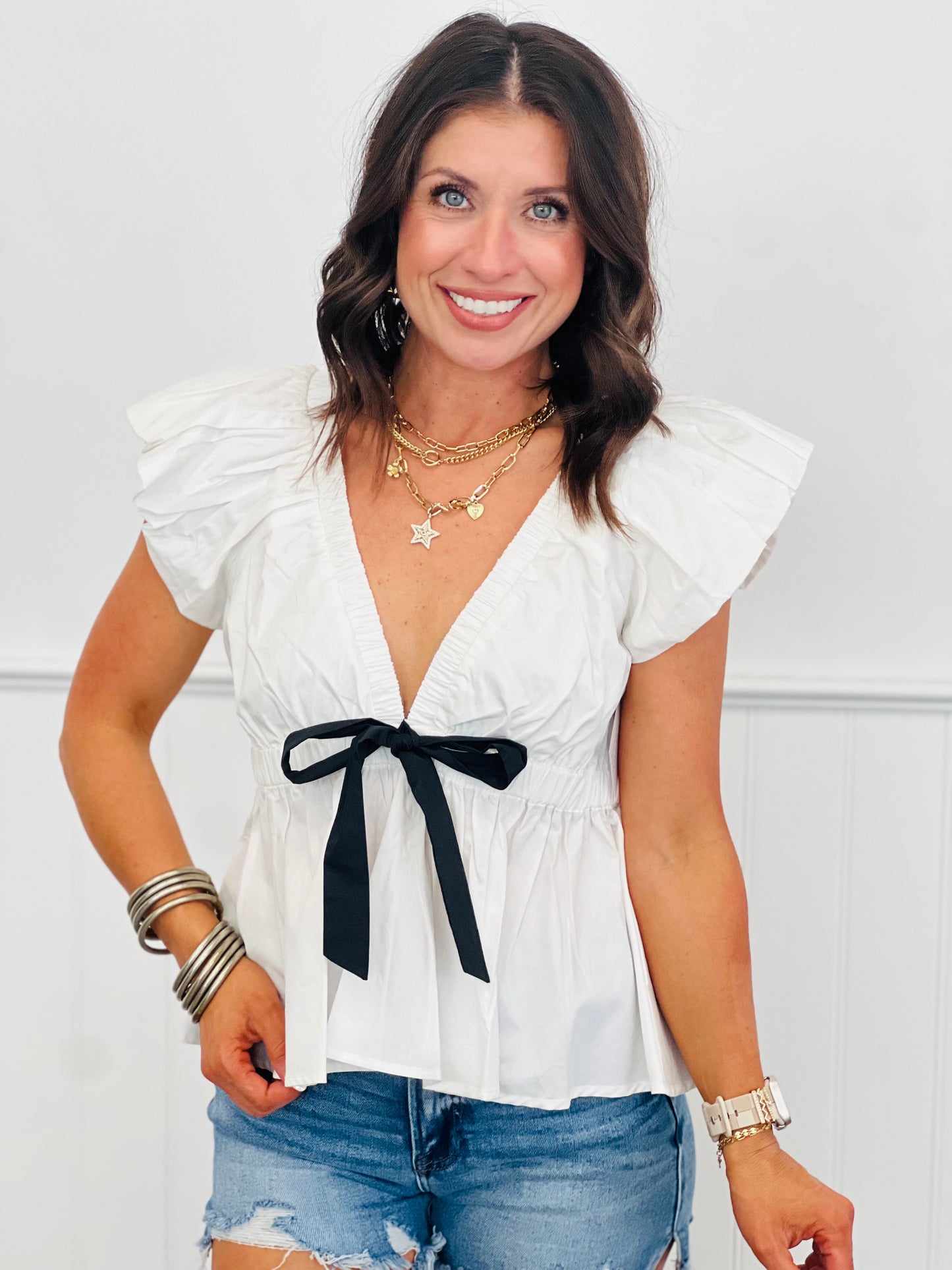 Bow Tie Babydoll Blouse (Reg.)