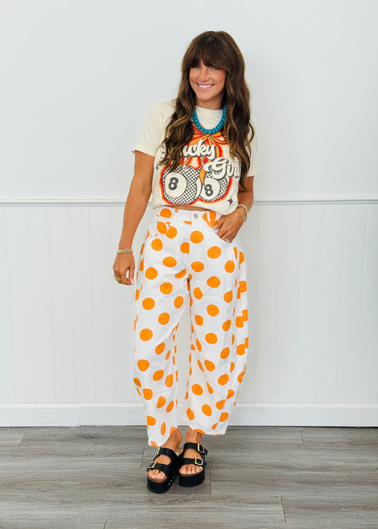 Orange Polka Dot Barrel Pants (Reg. and Plus)