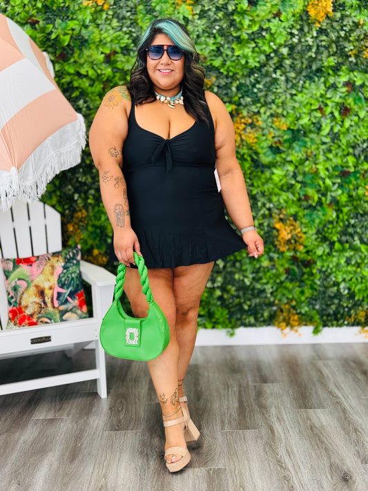 Black Skirted Maillot 1-Piece Swimsuit (Reg. & Plus)