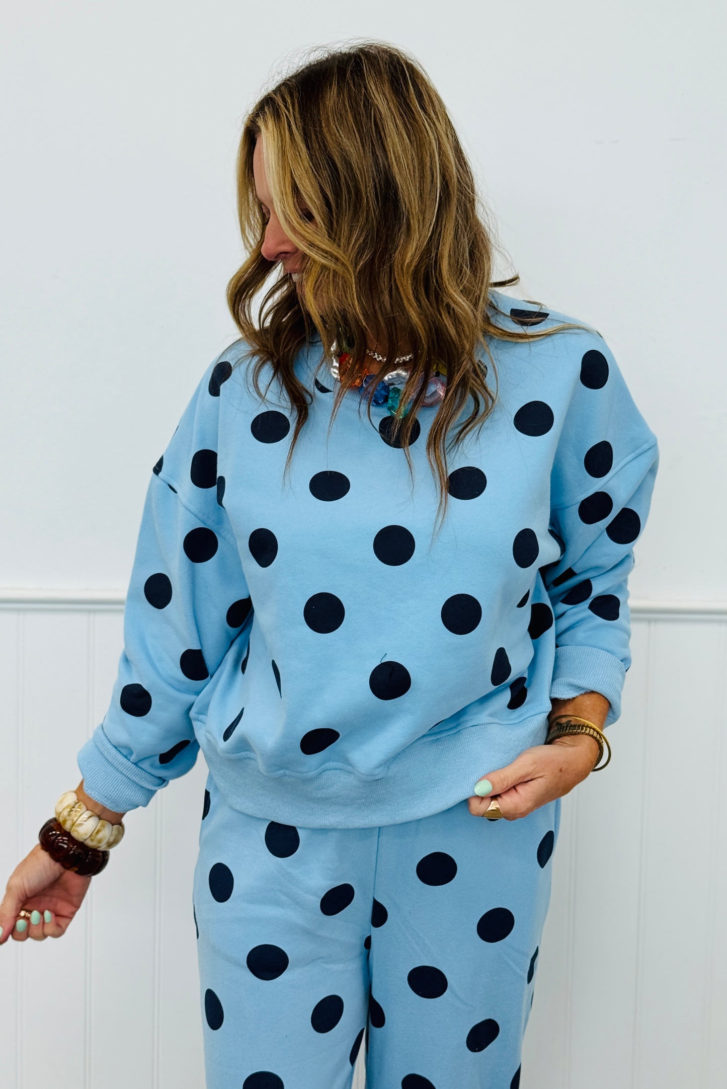 Sky Blue/Navy Polka Dot Sweatshirt (Reg.)