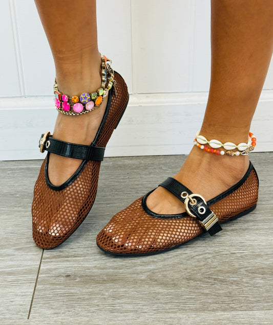 Brown Woven Wonder Mary Jane Flats