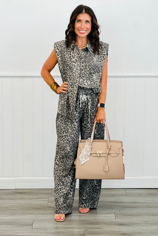 Grey Leopard Upscale Top/Pant Set (Reg & Plus)