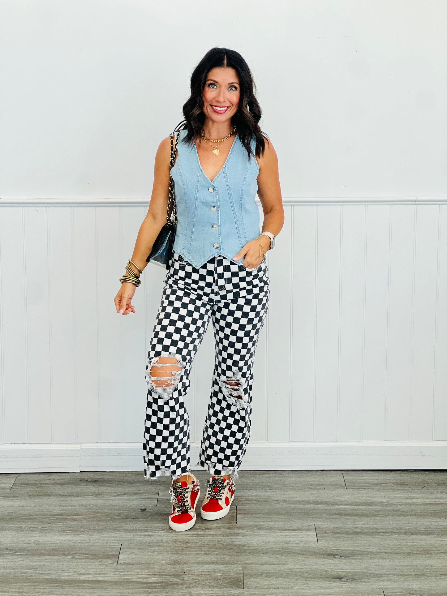 Denim Button Up Vest Top (Reg & Plus)-2 Colors