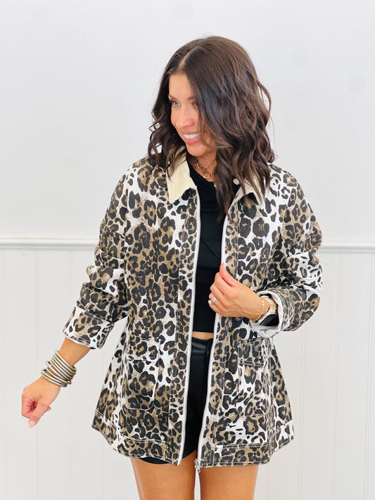 Ivory Leopard Contrast Corduroy Collar Jacket (Reg.)