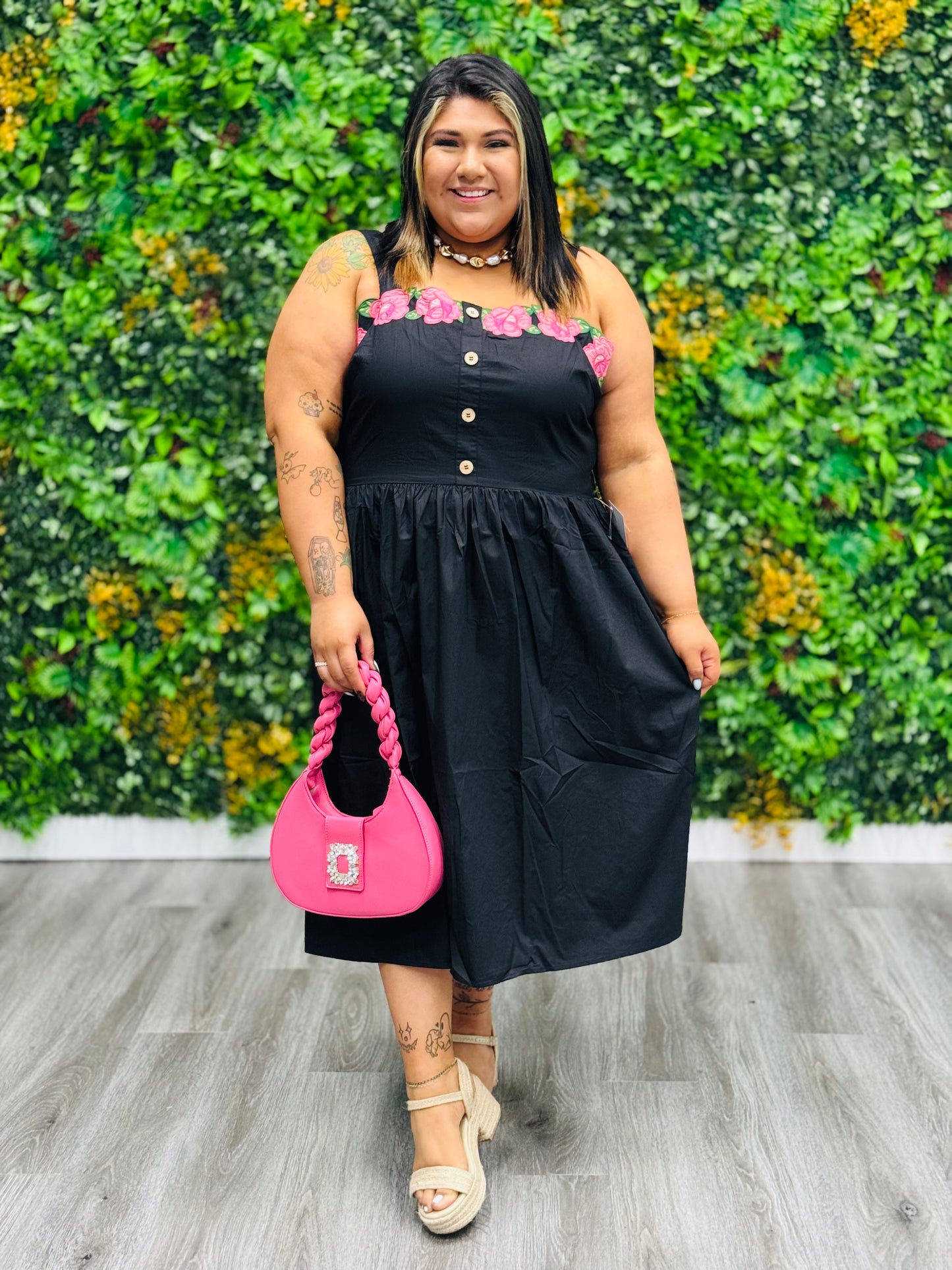 Black Embroidered Midi Sundress (Reg & Plus)