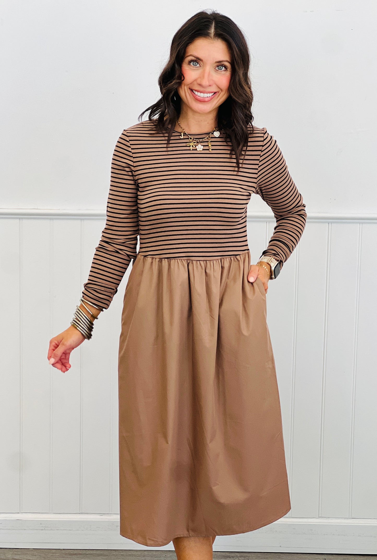 Mocha Sweater Combo Midi Dress (Reg)
