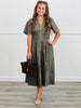 Olive Front Zip Midi Dress  (Reg & Plus)