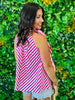 Pink Stripe Shoulder Bow Tie Blouse (Reg.)