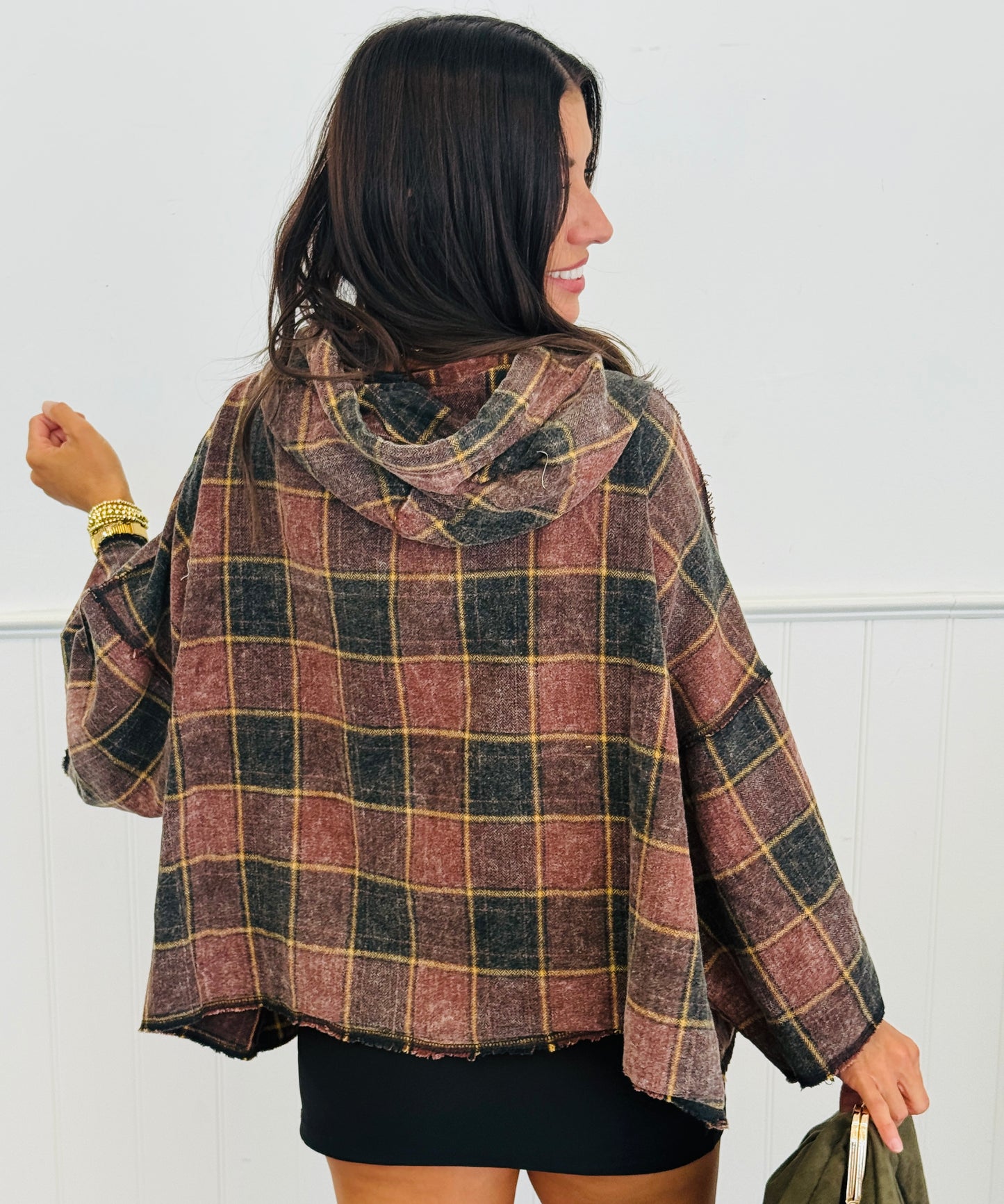 POL Choco Multi Plaid Love Hooded Top (Reg.)