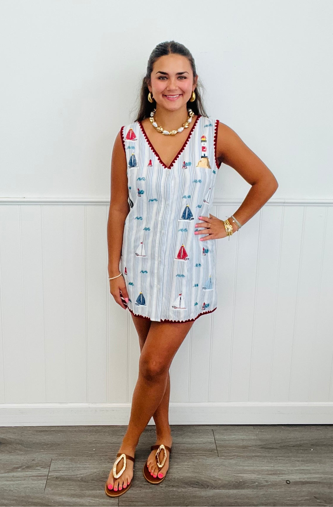 Queen Of Sparkles Striped Sequin Sailboat Tank Dress (Reg. and Plus)