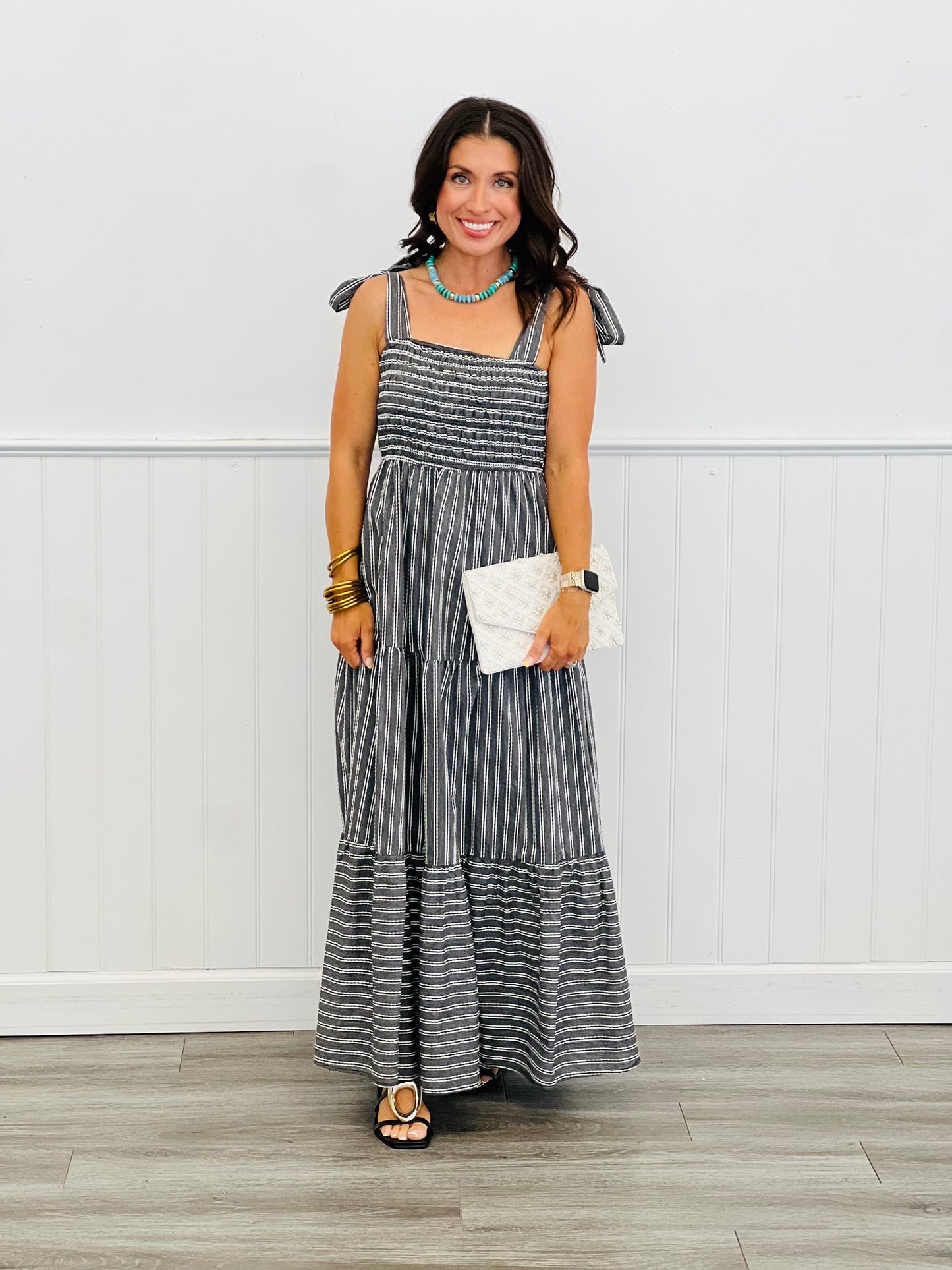 Black Stripe Bows Galore Maxi Dress (Reg.)