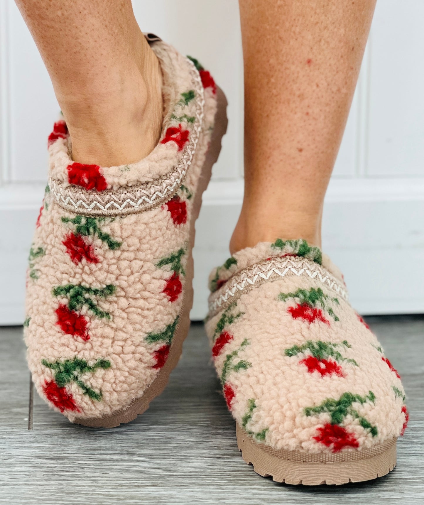 Taupe Cozy Blooms Slip On Flats