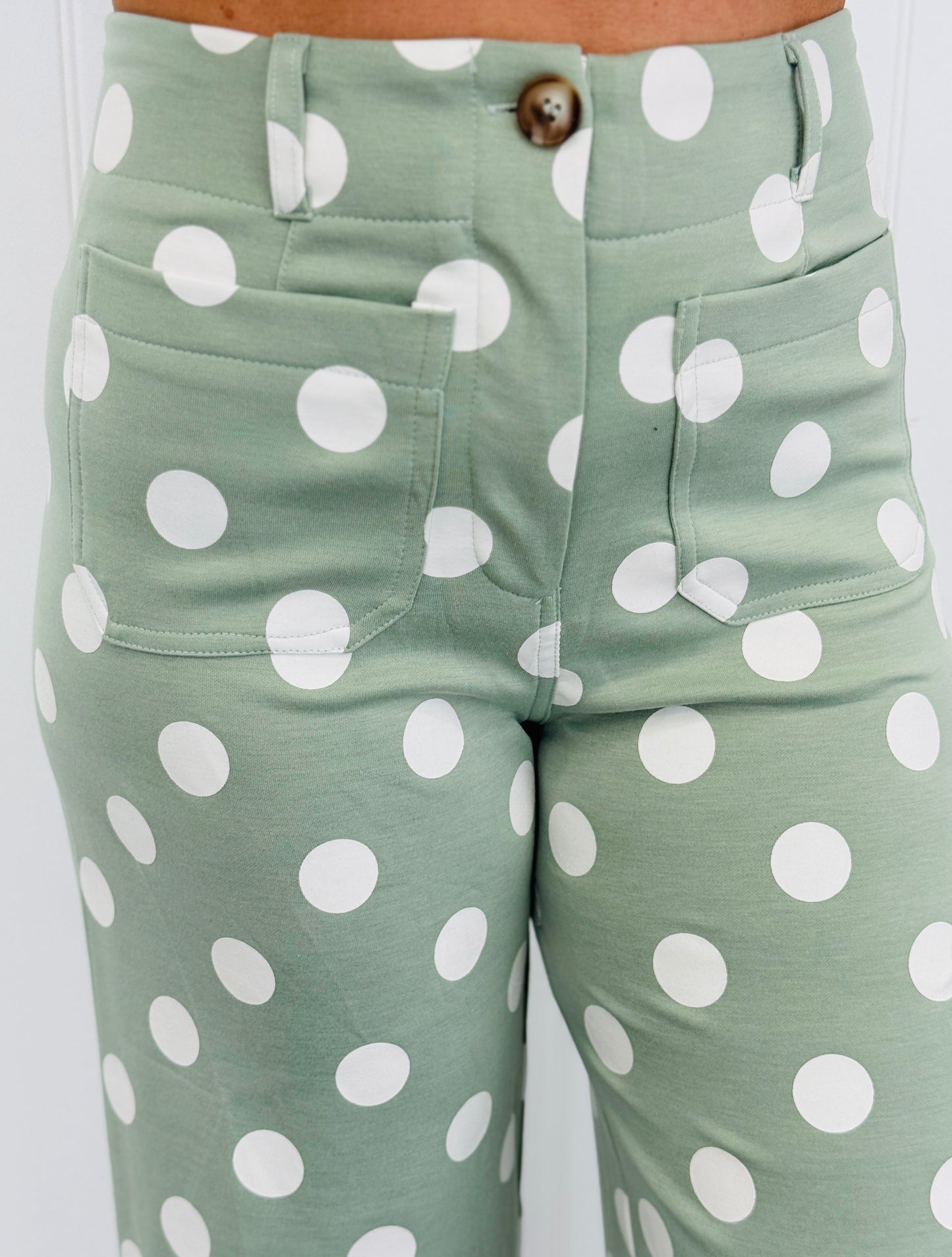 Sage/Ecru High Rise Polka Dot Pants (Reg & Plus)