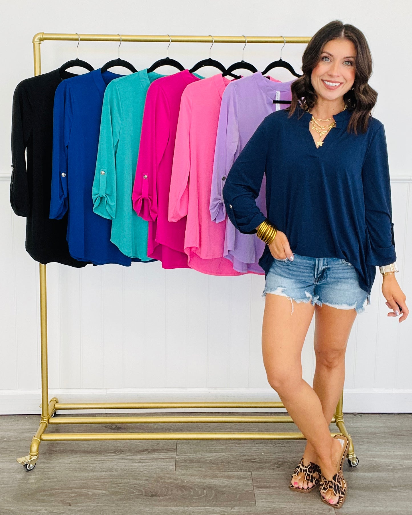 Dear Scarlett Solid 3/4 Sleeve Lizzy Top (Reg. and Plus) - 7 Colors