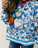 Queen Of Sparkles Blue/White Floral Vintage Santa Sweatshirt (Reg. & Plus)