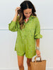 Queen Of Sparkles Olive Multi Rhinestone Button Up Romper (Reg. and Plus)
