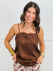 Dark Brown Satin Lace Trim Cami Top (Reg.)