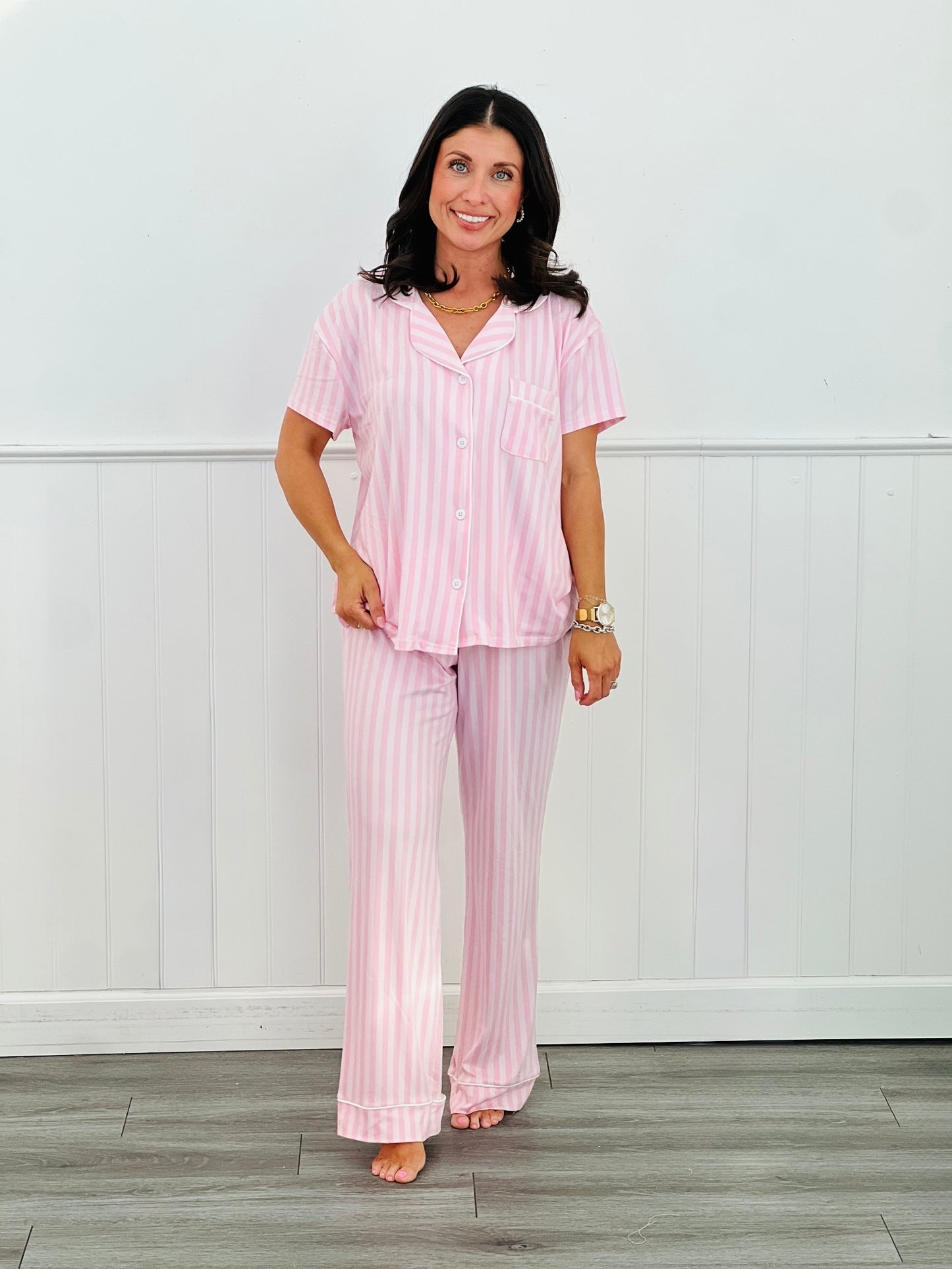Pink Striped Button Up Pajama Top (Reg.)
