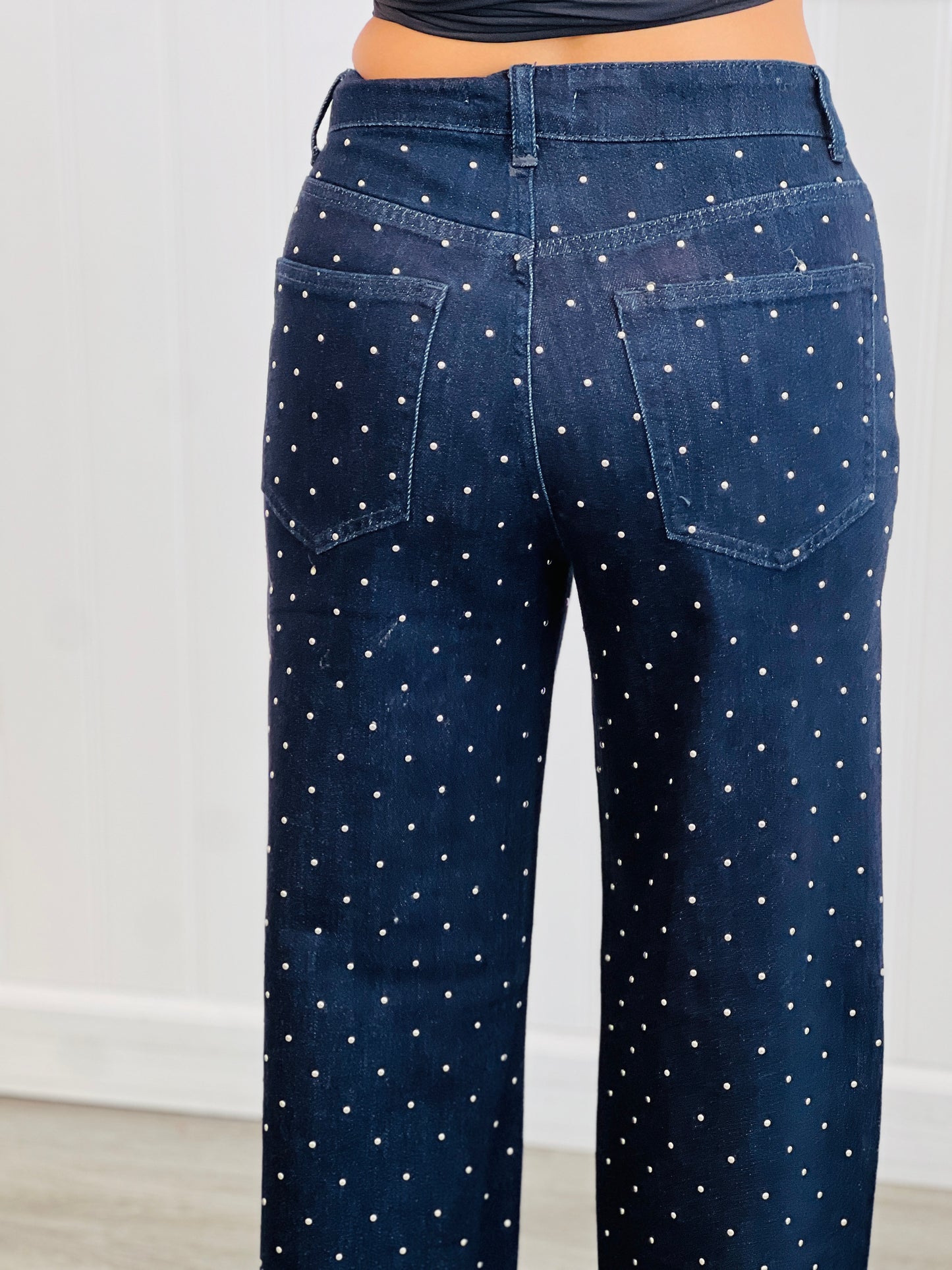 Dark Blue Denim Beaded Pants (Reg.)