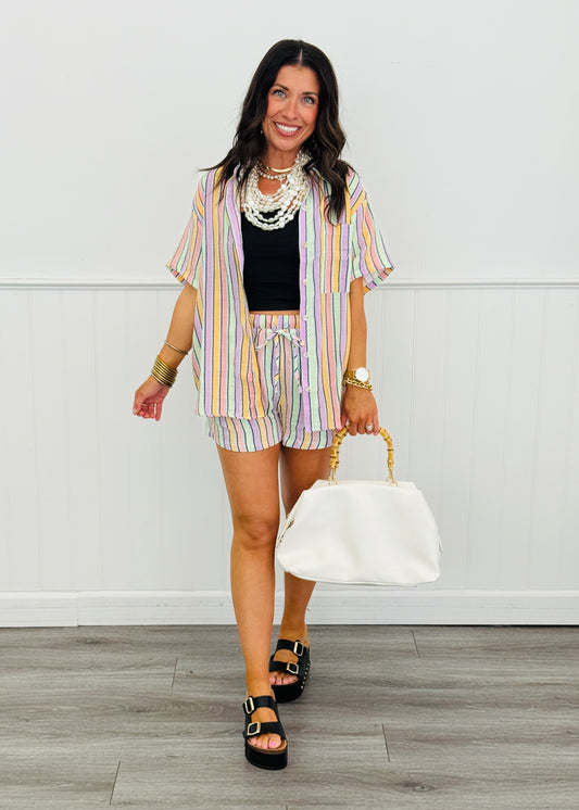 Pastel Sorbet Stripe Shirt & Shorts Set (Reg & Plus)