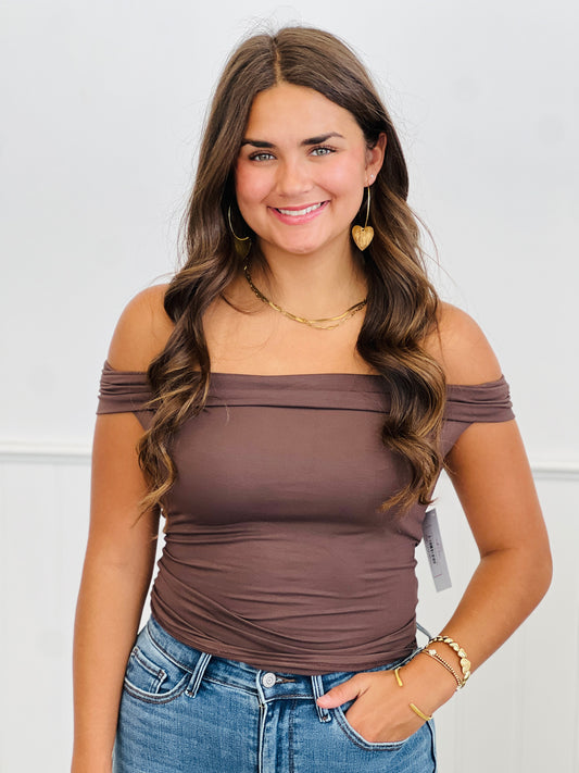 Brown Strapless Leslie Ruched Top (Reg.)