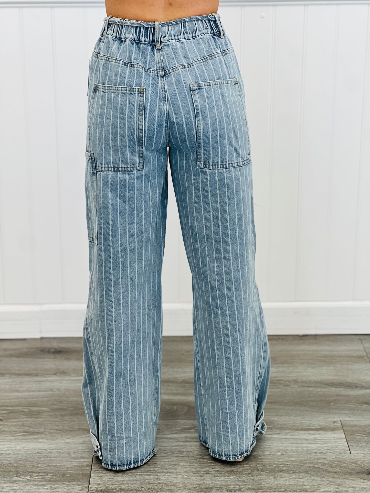 Washed Striped Denim Cargo Pants (Reg & Plus)